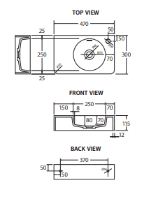 Encanto 470 Solid Surface Wall Basin, No Tap Hole