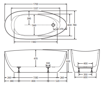 Dayo Freestanding Acrylic Bath, 1700mm