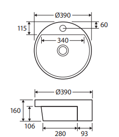 Reba Semi-Recessed Basin With Tap Hole