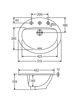Stella Fully-Inset Basin, 3 Tap Holes