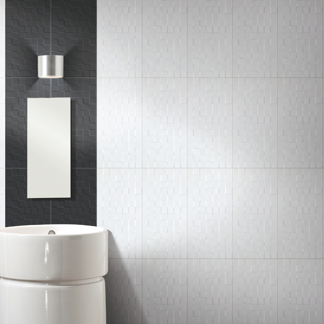 Checkers White Glossy Ceramic Tile 300 x 600