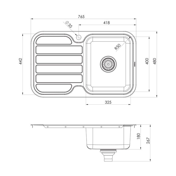 1000 Series Single R/H Bowl Sink W/-Drainer W/-Hole