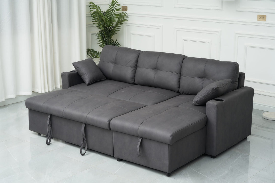 Romy Sofa Bed with Storage Chaise Charcoal Fabric