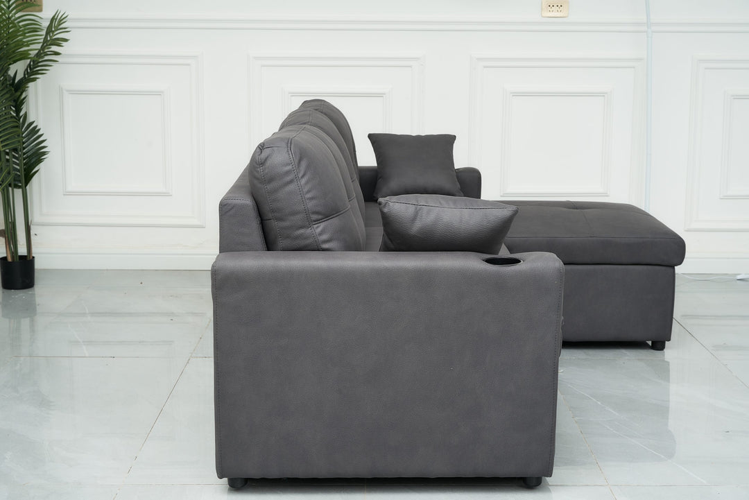Romy Sofa Bed with Storage Chaise Charcoal Fabric
