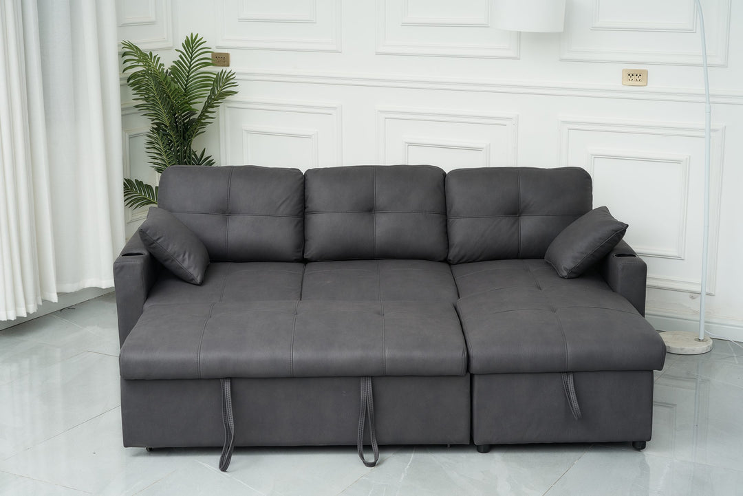 Romy Sofa Bed with Storage Chaise Charcoal Fabric