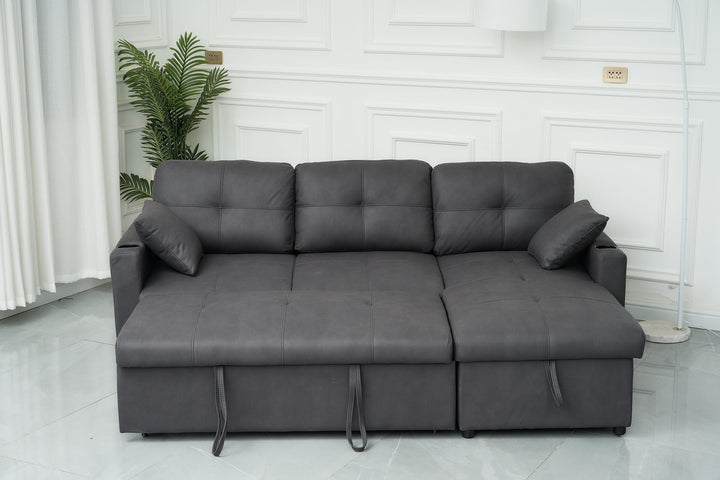 Romy Sofa Bed with Storage Chaise Charcoal Fabric