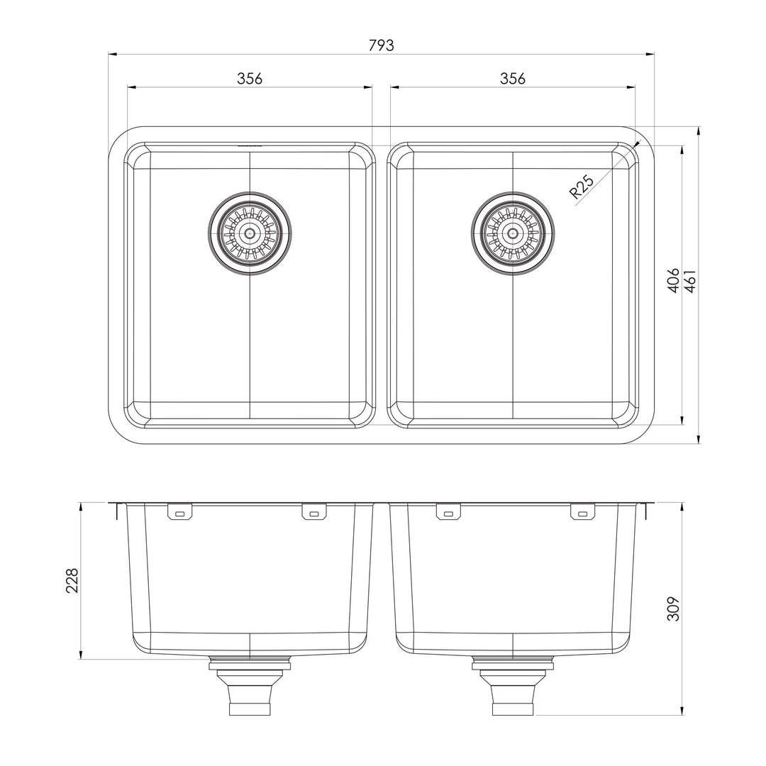 2000 Series Double Bowl Under / Over Sink