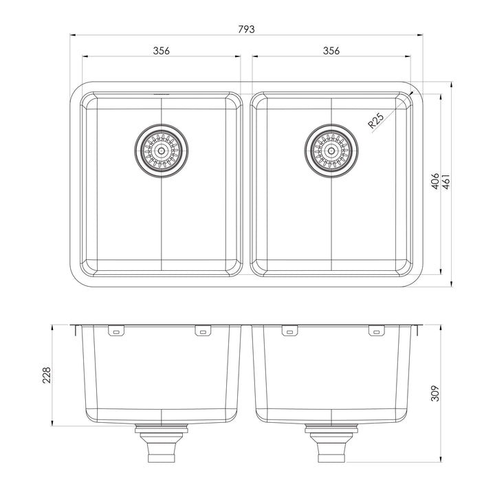 2000 Series Double Bowl Under / Over Sink