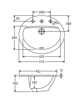 Stella Fully-Inset Basin, 1 Tap Hole