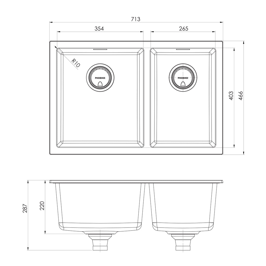 5000 Series 1-3/4 R/H Bowl Under / Over Sink