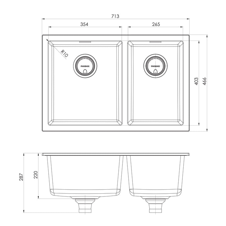5000 Series 1-3/4 R/H Bowl Under / Over Sink