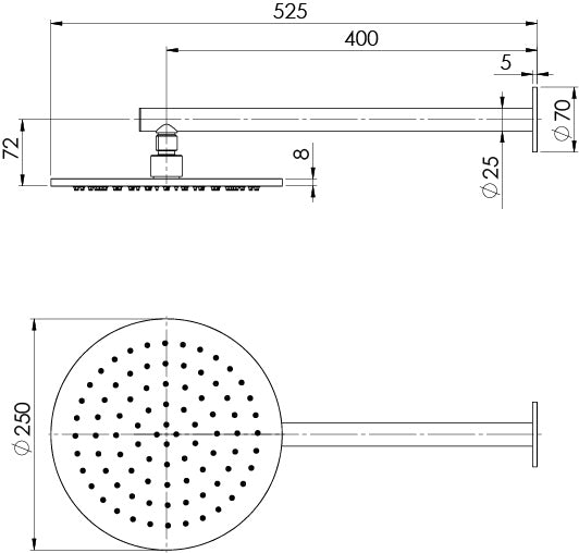 Vivid Slimline SS 316 Shower Arm & 250mm Rose