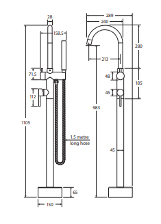 Kaya Floor Mounted Bath Mixer With Hand Shower, Urban Brass