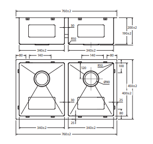 Hana 27L/27L Double Kitchen Sink, PVD Brushed Copper