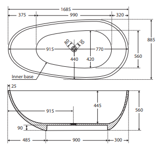 Bahama Solid Surface Bath, 1685mm