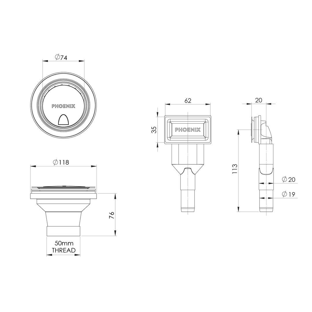 50mm Covered Sink Basket Waste & Overflow