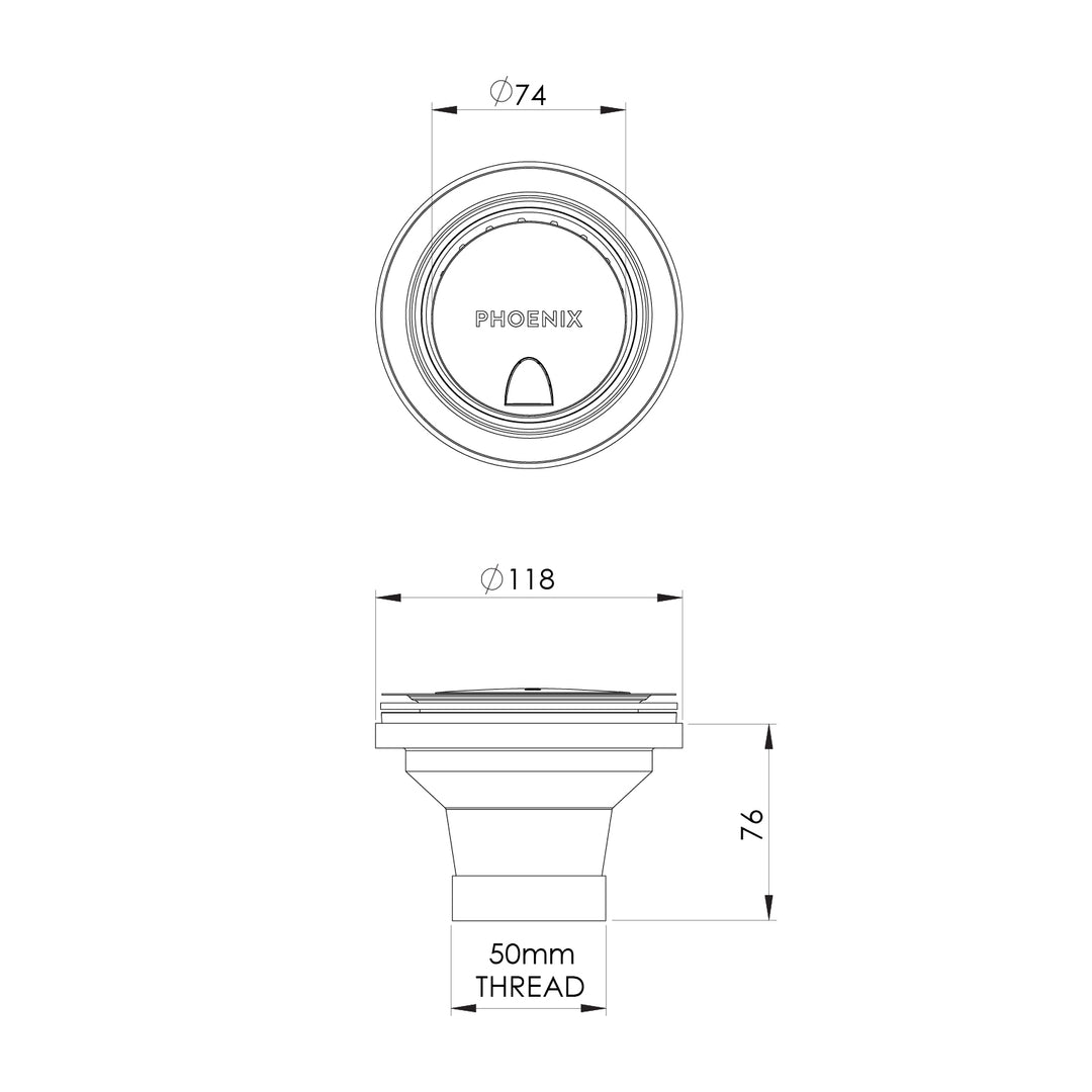 50mm Covered Sink Basket Waste