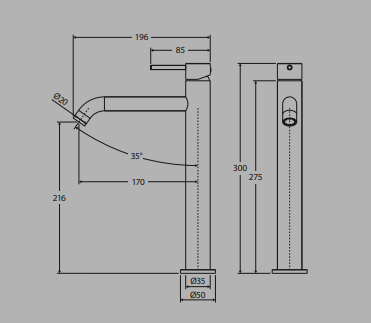 Kaya Tall Basin Mixer Chrome Lead Free Sus304
