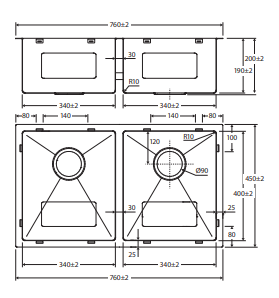 Hana 27L/27L Double Kitchen Sink, PVD Carbon Metal
