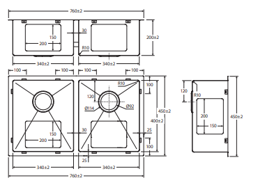 Hana Anti-Scratch 27L/27L Double Kitchen Sink, PVD Gun Metal