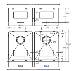 Hana 27L/27L Double Kitchen Sink, Stainless Steel