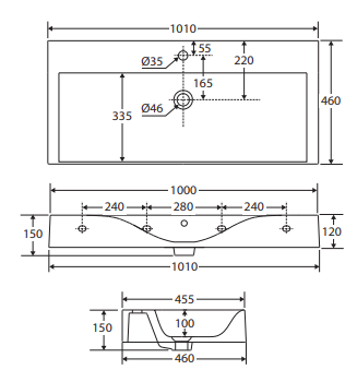 RAK Des 101 Wall Basin, No Tap Hole