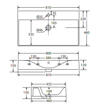 RAK Des 81 Wall Basin, 1 Tap Hole