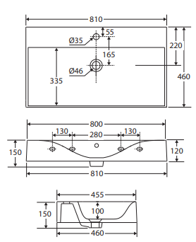 RAK Des 81 Wall Basin, No Tap Hole