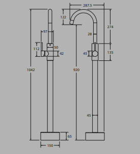 Kaya Floor Mounted Basin/Bath Mixer Urban Brass Lead Free