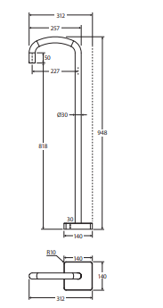 Tono Floor Mounted Bath Outlet, Brushed Nickel