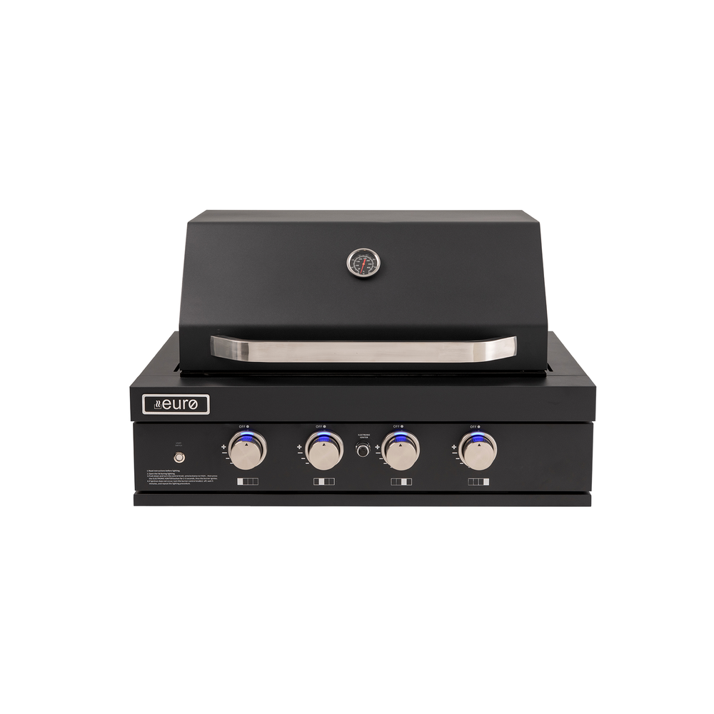 4 Burner Built-in BBQ and Hood 900mm Lid 4 Burners Blue LED Round Knob Black with Flame Failure | Pilbara Bathroom Warehouse - Perth, Western Australia