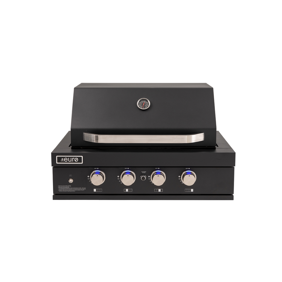 4 Burner Built-in BBQ and Hood 900mm Lid 4 Burners Blue LED Round Knob Black with Flame Failure | Pilbara Bathroom Warehouse - Perth, Western Australia