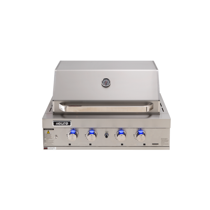 900mm Built-in BBQ - Rotis Lid 4 Burners Blue LED Round Knob S/S 304 ****with Flame Failure**** | Pilbara Bathroom Warehouse - Perth, Western Australia
