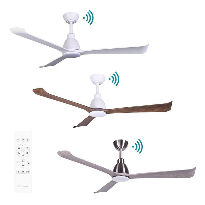 52" Polo DC Ceiling Fan Matt White, Matt White/Walnut, Nickel/Driftwood with Light MDCP1333 Martec Lighting