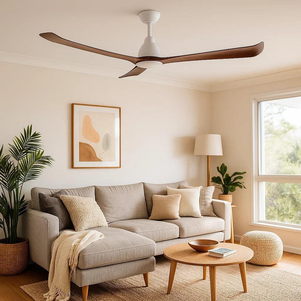 52" Polo DC Ceiling Fan Matt White, Matt White/Walnut, Nickel/Driftwood with Light MDCP1333 Martec Lighting