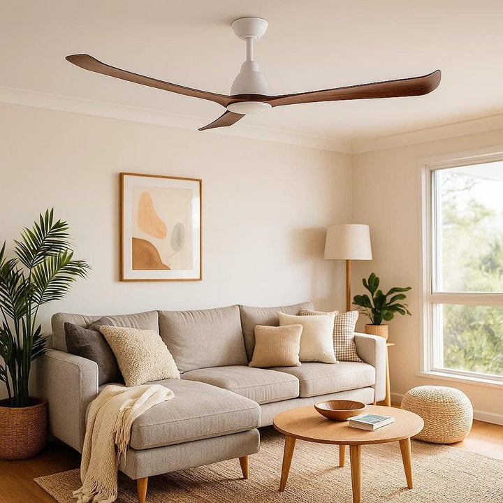 52" Polo DC Ceiling Fan Matt White, Matt White/Walnut, Nickel/Driftwood with Light MDCP1333 Martec Lighting