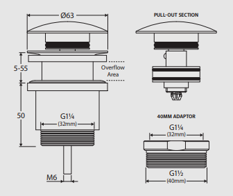 Universal Pop-Up / Pull-Out Basin Waste, Warm White Concrete