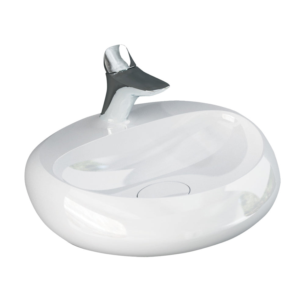 RAK Cloud wall-mounted basin in Alpine Gloss White with smooth curves – Pilbara Bathroom Warehouse Perth and regional Western Australia