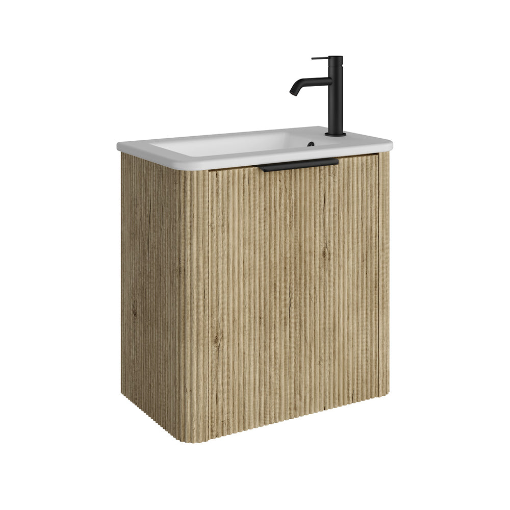 Minka Mini 550 Wall-Hung Vanity Right Hand Tap Scandi Oak – Pilbara Bathroom Warehouse Perth and regional Western Australia
