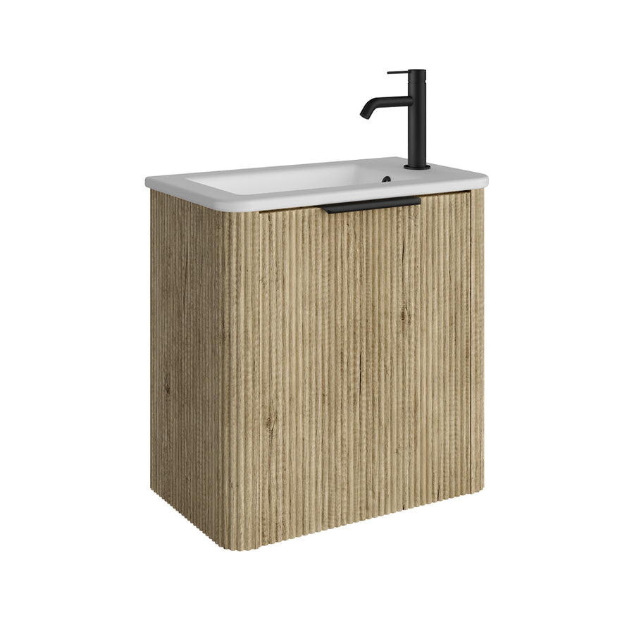 Minka Mini 550 Wall-Hung Vanity Right Hand Tap Scandi Oak – Pilbara Bathroom Warehouse Perth and regional Western Australia