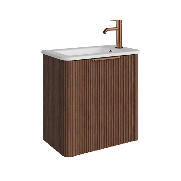Minka Mini 550 Wall-Hung Vanity Right Hand Tap Walnut – Pilbara Bathroom Warehouse Perth and regional Western Australia
