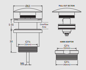 Universal Pop-Up / Pull-Out Basin Waste, Sage Concrete