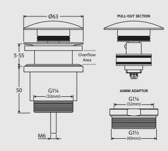 Universal Pop-Up / Pull-Out Basin Waste, Gun Metal
