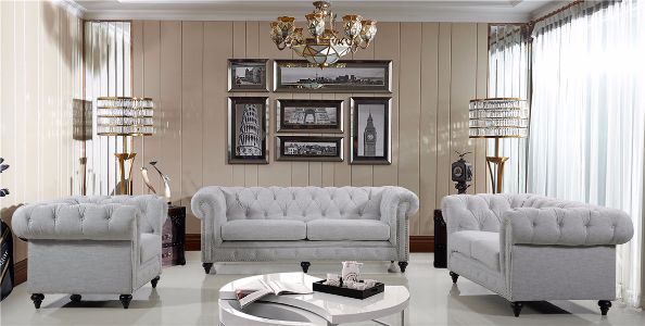 Chesterfield 3 Seater Lounge Natural Linen
