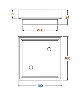 Square Tile Bed Floor Waste, 88mm Outlet, Matte Black