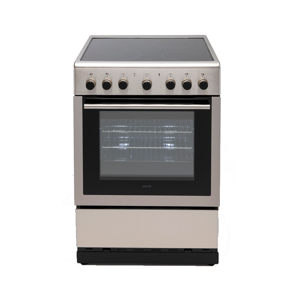 60cm Freestanding Oven, Stainless Steel, 9 Function Electric Oven 120 minute Auto-Stop Timer, 4 x Zone Electric Ceran Glass Cooktop Bottom Storage Compartment | Pilbara Bathroom Warehouse - Perth, Western Australia