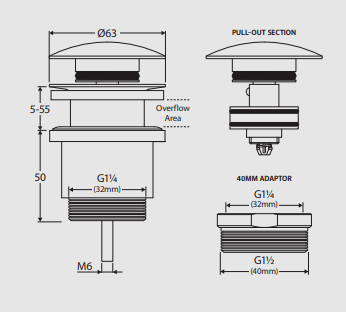 Universal Pop-Up / Pull-Out Basin Waste, Chrome