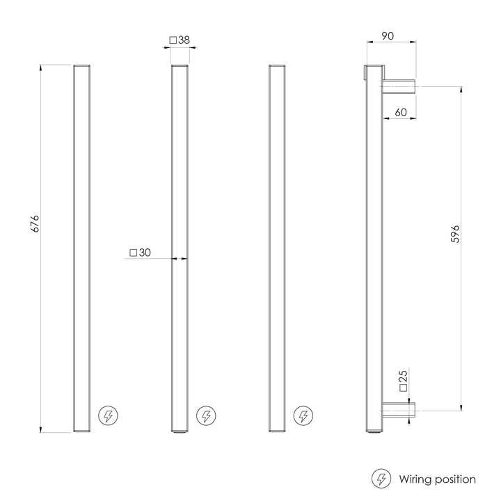 Phoenix Heated Triple Towel Rail Square 600mm