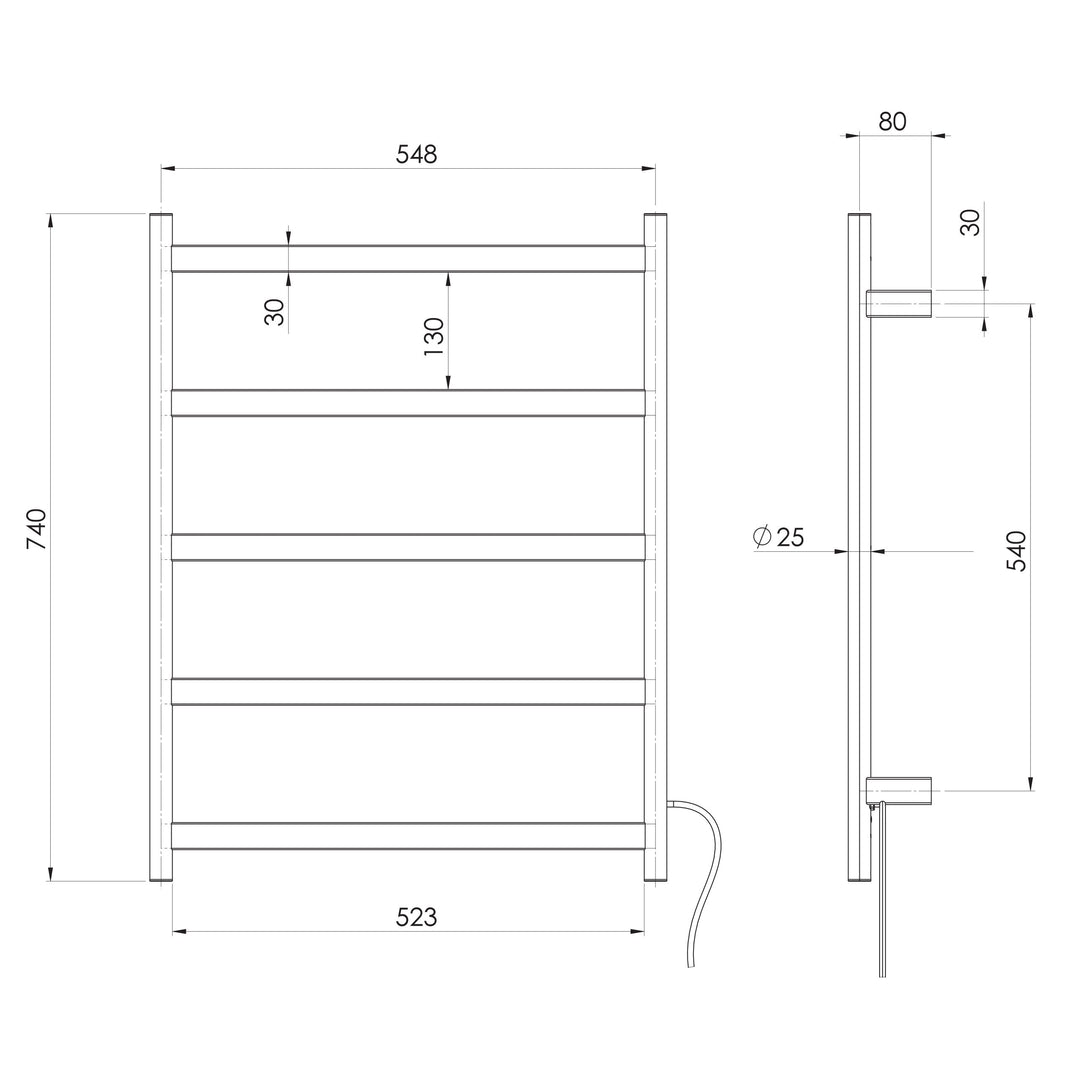 Phoenix Five Flat Bar Heated Towel Ladder 550mm x 740mm