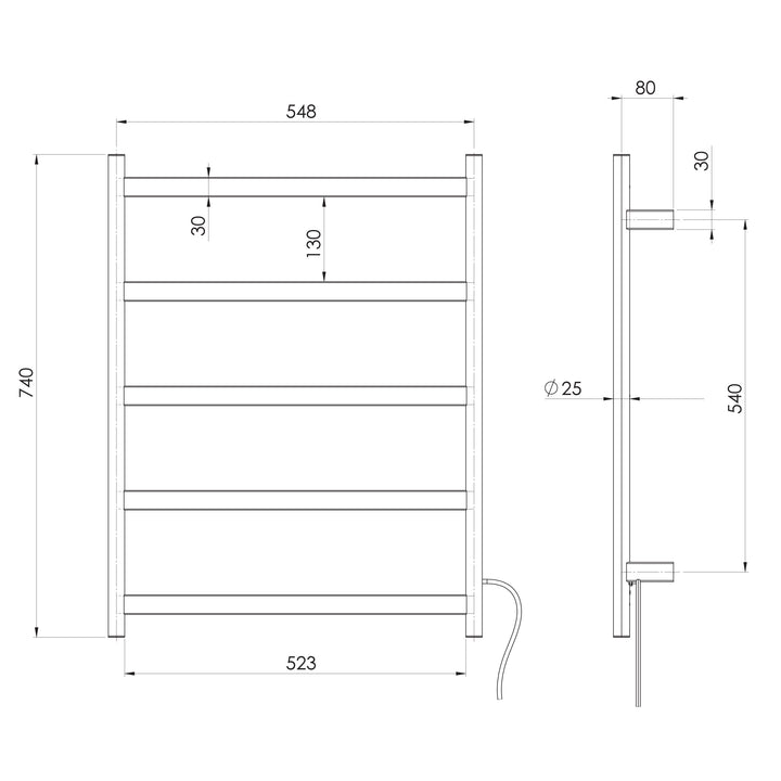 Phoenix Five Flat Bar Heated Towel Ladder 550mm x 740mm